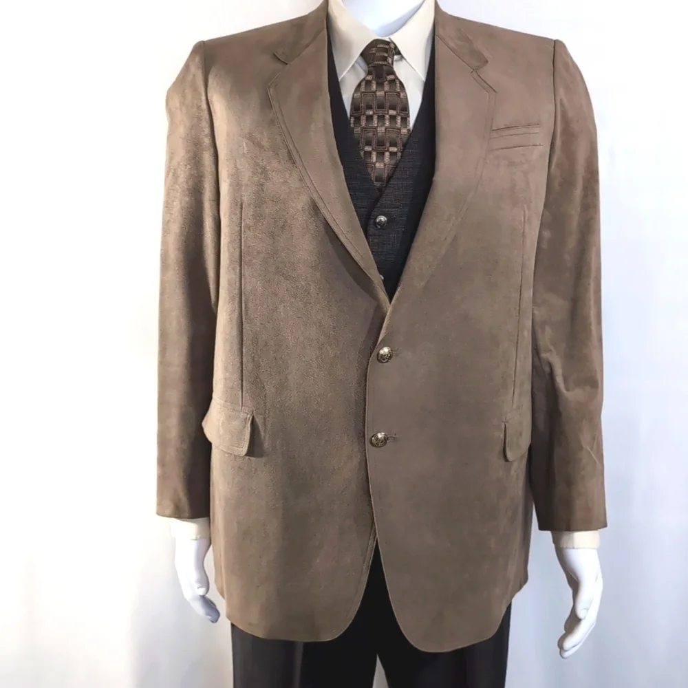 Men's Genuine Suede New Fashion Hong Kong Custom Jacket Coat Blazer Tan Size 42R